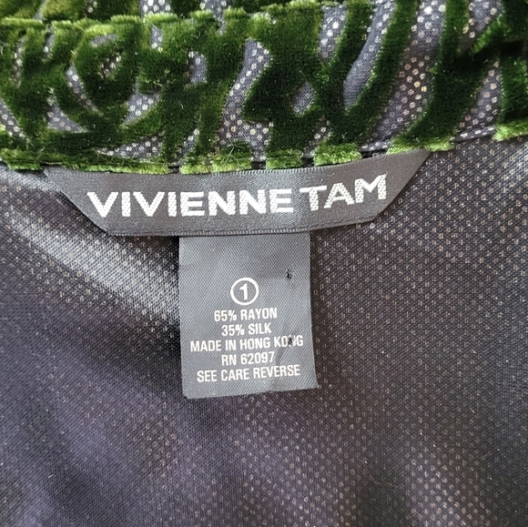Vivienne Tam Vintage Y2K Textured Green Velvet Rose Burnout Blouse size 1 - Picture 8 of 11